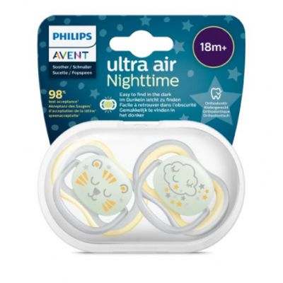 Philips Avent Fopspeen Ultra Air Geel Night 18mnd+ (2 stuks) SCF376/01