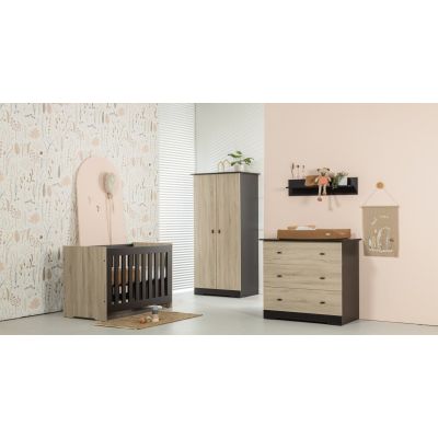 Interbaby Ledikant 70 x 140 Incl. Juniorzijden - Commode 3 laden - Hanglegkast Basalt