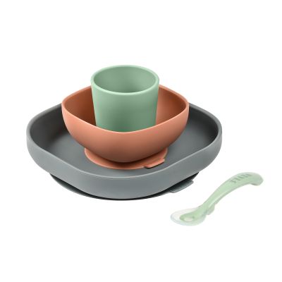 Beaba Eetset Siliconen Mineraal Grijs/Groen/Terracotta 4Delig
