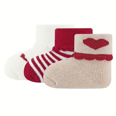 Ewers Babysokken 3-Pack - Hartjes/Streepjes - Rood/Wit