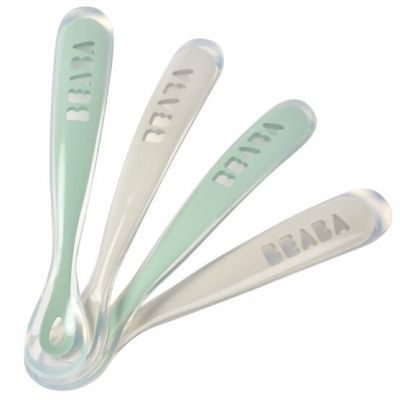 Béaba Lepel Set Siliconen Velvet Grey/Sage Green 4+ Maanden (4 Stuks)