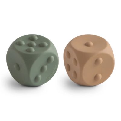 Mushie Dobbelsteen Siliconen Dried Thyme/Natural (2 stuks)