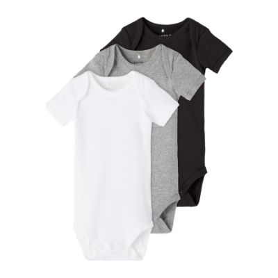 Name It Romper Korte Mouw 3-Pack White Black Grey 

