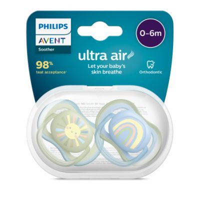 Philips Avent Fopspeen Ultra Air Sun / Rainbow - Green / Blue 0-6mnd (2 stuks) SCF085/58

