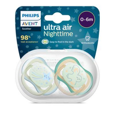 Philips Avent Fopspeen Ultra Air Nighttime Star / Owl 0-6mnd (2 stuks) SCF376/18
