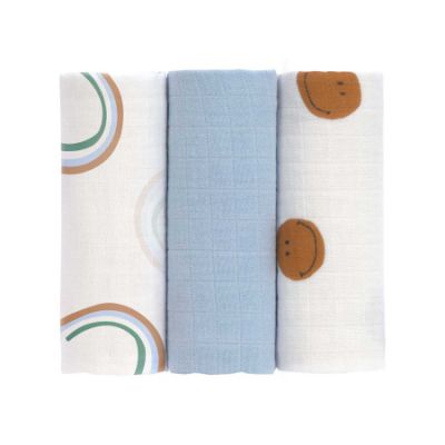 Lässig Multidoek Swaddle &amp; Burp GOTS Happy Rascals 60x60cm 3Pack