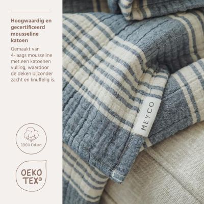Meyco Deken Pre Washed Hydrofiel Jacquard Stripe Indigo 100x150 cm Meyco Deken Pre Washed Hydrofiel Jacquard Stripe Indigo 100x150 cm