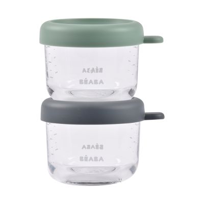 Béaba Set van 2 Glazen Portiepotten 150 ml - Mineral / Sage Green