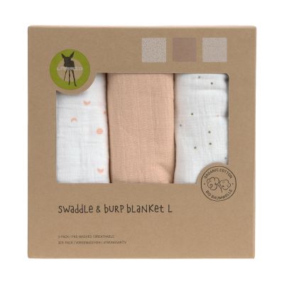 Lässig Swaddle & Burp L Multidoek - GOTS - 3pcs - 85 x 85 cm - Moon Peach