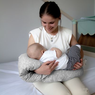 Babyjem Voedingskussen Met Hoofdsteun Bloem Grijs