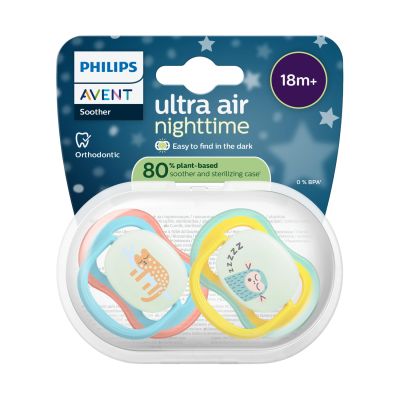 Philips Avent Ultra Air Fopspeen - 18+ Mnd -2 Stuks - Plant-based - Glow In The Dark Philips Avent Ultra Air Fopspeen - 18+ Mnd -2 Stuks - Plant-based - Glow In The Dark