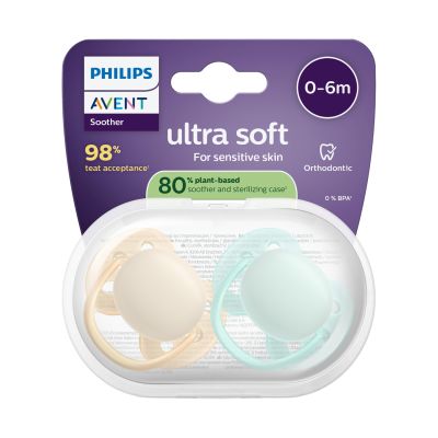 Philips Avent Ultra Soft Fopspeen - 0-6 Mnd - 2 Stuks - Plant-based Philips Avent Ultra Soft Fopspeen - 0-6 Mnd - 2 Stuks - Plant-based