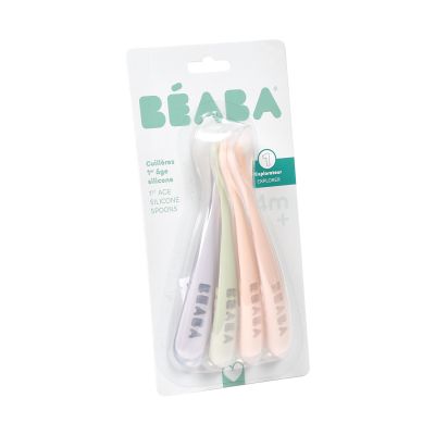 Beaba Set van 4 siliconenlepels 1ste leeftijd - Cotton Candy / Marshmellow / Grijsgroen / Lila