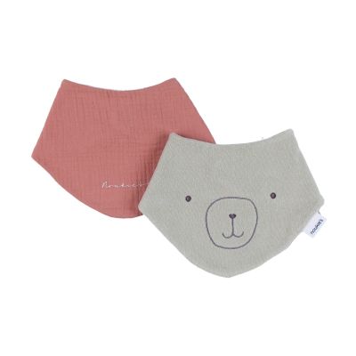 Noukie's F&O Slabbetjes - 2 Stuks - Badstof/Mousseline - Rood/Kaki 