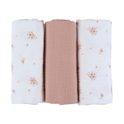 Noukie&#039;s Hydrofiele Doeken Set - Vintage Flowers - 70 x 70 cm - Wit/Roze