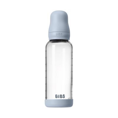 BIBS Fles - Medium Flow - Ronde Speen - 240 ml - Glas/Latex - Baby Blue