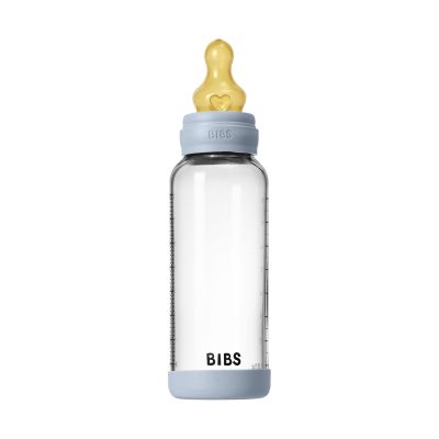 BIBS Fles - Medium Flow - Ronde Speen - 240 ml - Glas/Latex - Baby Blue