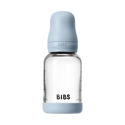 BIBS Fles - Slow Flow - Ronde Speen - 120 ml - Glas/Latex - Baby Blue