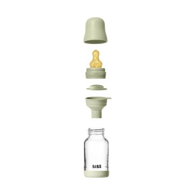BIBS Fles - Slow Flow - Ronde Speen - 120 ml - Glas/Latex - Sage