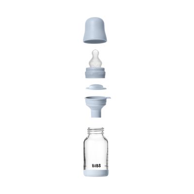 BIBS Fles - Slow Flow - Ronde Speen - 120 ml - Glas/Silicone - Baby Blue