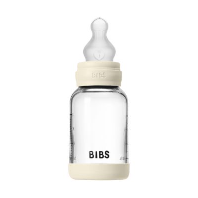 BIBS Fles - Slow Flow - Ronde Speen - 120 ml - Silicone/Glas - Ivory