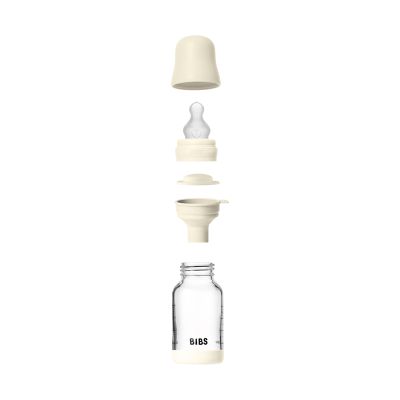BIBS Fles - Slow Flow - Ronde Speen - 120 ml - Silicone/Glas - Ivory