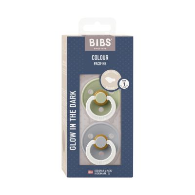 BiBs Glow In The Dark Fopspeen - Anatomisch - 2 Stuks - 0-6 Mnd - Sage/Cloud