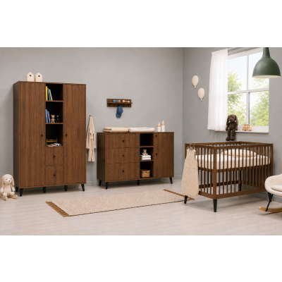 Bopita Ledikant 60 x 120 - Commode XL - 2-Deurskast XL - Zara - Walnoot