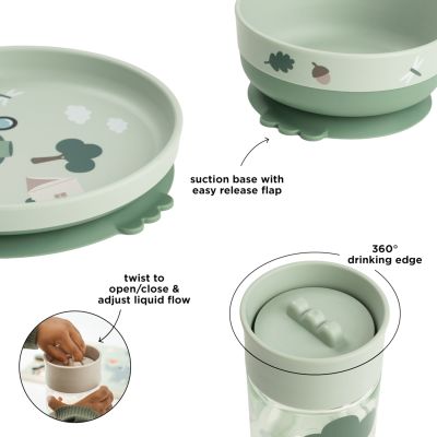 Done By Deer Tiny Trails Foodie Dinerset Met 360° Beker - Green Done By Deer Tiny Trails Foodie Dinerset Met 360° Beker - Green
