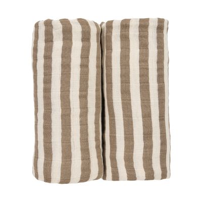 Meyco Baby Fat Stripe Tetra Doeken - 2 Stuks - 120x120 cm - Taupe