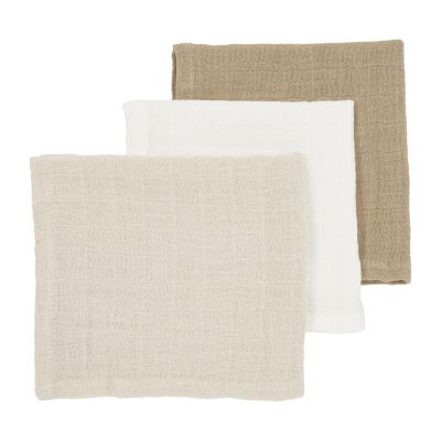 Meyco Monddoek Hydrofiel Pre-Washed Uni Offwhite/Soft Sand/Taupe 30 x 30 cm 3-Pack