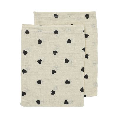 Meyco Baby Sweet Heart Washandjes - 2-pack - Soft Sand/Black - 20x17 cm