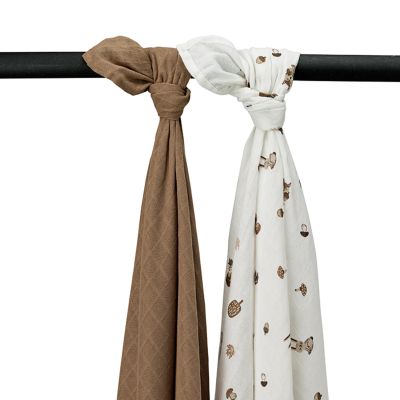 Meyco Swaddle Hydrofiel Forest Animals Toffee 120 x 120 cm 2-Pack 
