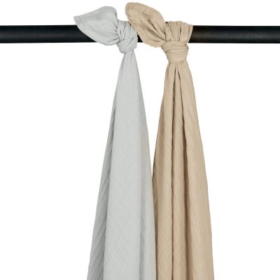 Meyco Swaddle Hydrofiel Pre-Washed Uni Light Grey/Sand 120 x 120 cm 2-Pack