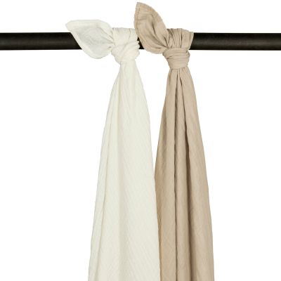 Meyco Swaddle Hydrofiel Pre-Washed Uni Offwhite/Sand 120 x 120 cm 2-Pack