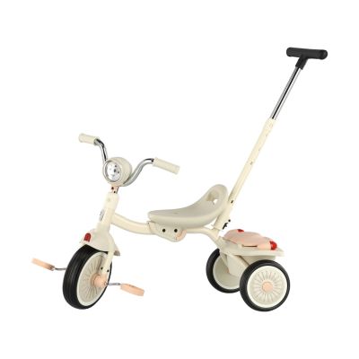 Puck Driewieler Cream-Rose met duwstang
