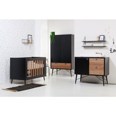 TWF Ledikant 70 x 140 (+juniorzijde) - Commode - Hanglegkast 2-deurs Retro Black