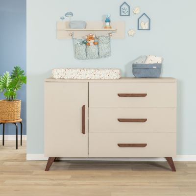 TWF Ledikant 60 x 120 - Commode XL 3 Laden 1 Deur Salerno Metaal - Hanglegkast 2 Deuren 1 Lade Salerno Walnoot