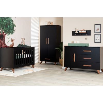 TWF Ledikant 60 x 120 - Commode XL 3 Laden 1 Deur Modena Walnoot - Hanglegkast 2 Deuren 1 Lade Modena Walnoot