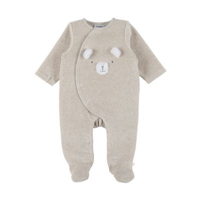 Noukie&#039;s F&amp;O Pyjama Met Borduursel - 1 Mnd - Velours - Beige 