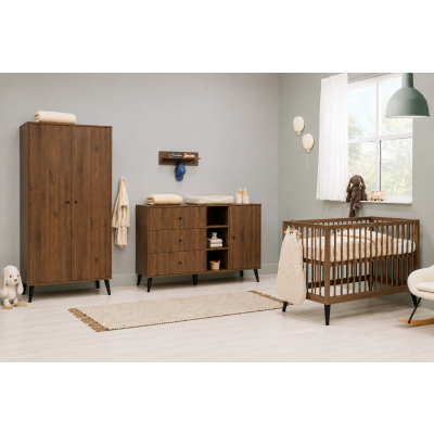 Bopita Ledikant 70 x 140 - Commode XL - 2 Deurkast - Zara - Walnoot