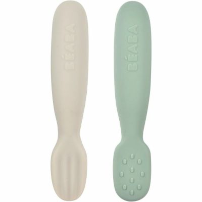 Beaba Oefenlepel Silicone Sage Green / Velvet Grey Set 2-Pack