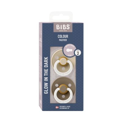BiBs Glow In The Dark Fopspeen - Rond - 2 Stuks - 6-18 Mnd - Oak/Vanilla