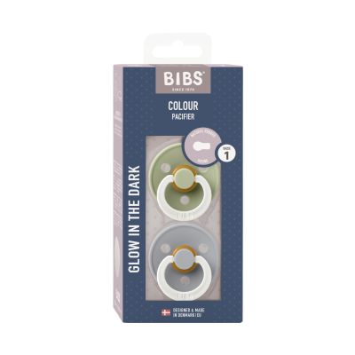 BiBs Glow In The Dark Fopspeen - Rond - 2 Stuks - 0-6 Mnd - Sage/Cloud 