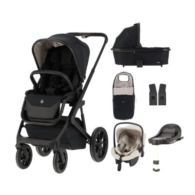 Qute Q-Rider Plus Kinderwagen - Midnight Black | Kidsriver Curve Autostoel - Clay | Kidsriver Isofix Base