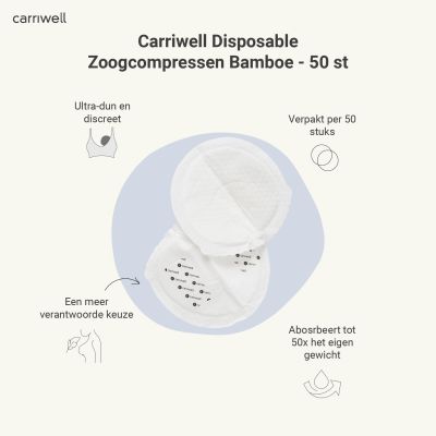 Carriwell Disposable Zoogcompressen - 50 Stuks - Bamboe Carriwell Disposable Zoogcompressen - 50 Stuks - Bamboe