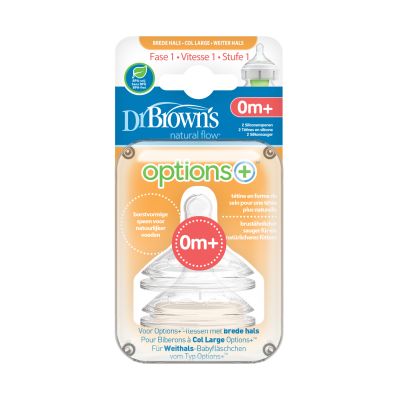 Dr. Brown's Flesspeen Brede Hals Options+ Fase 1 2-Pack