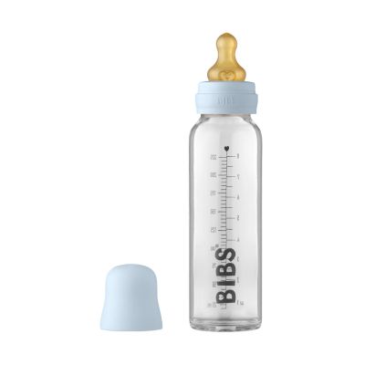 Bibs Glazen Fles - 225 ml - Speen Rond - Baby Blue