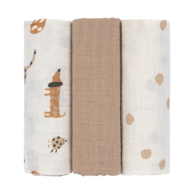 Lässig Swaddle & Burp Blanket L Little Mateys Royal Blue 85 x 85 cm 3-Pack
