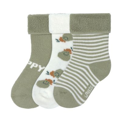 Lässig Terry Socks GOTS - 3-pack - Pear Light Khaki
